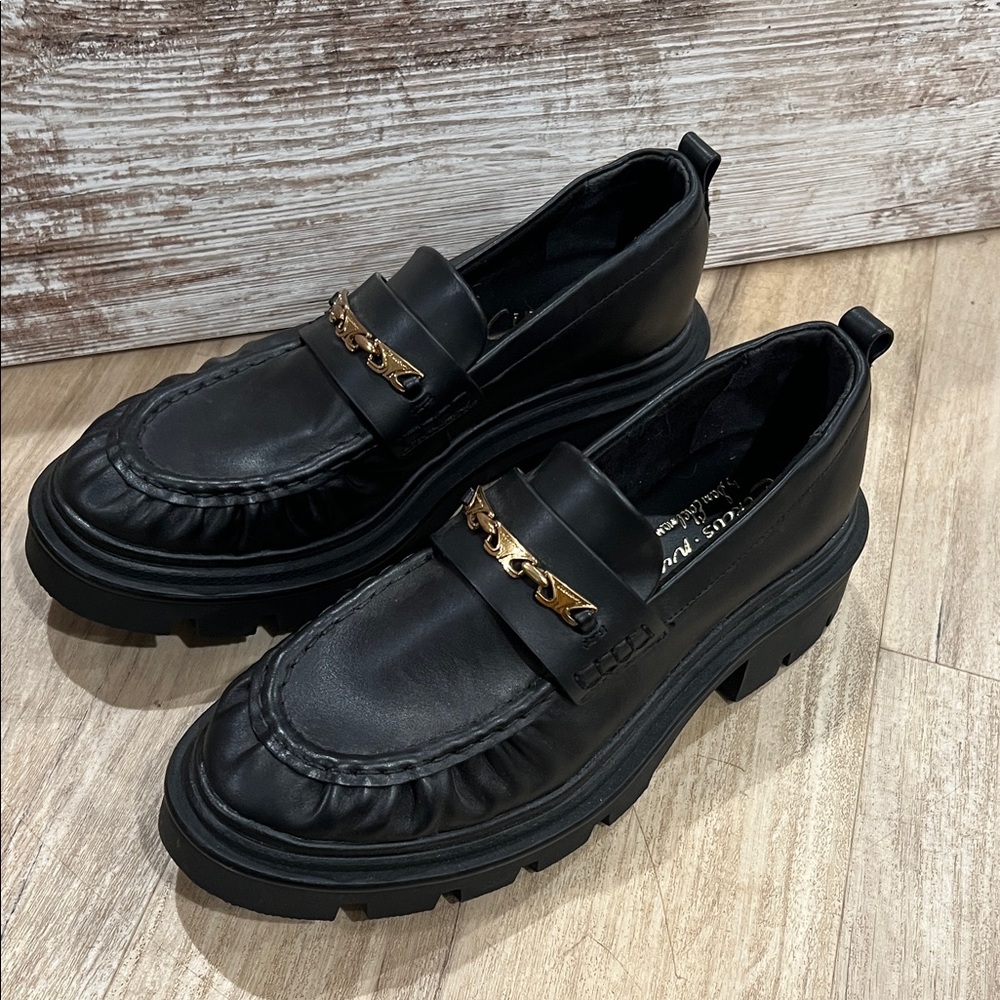 Circus by Sam Edelman Black Loafers with Gold Chain